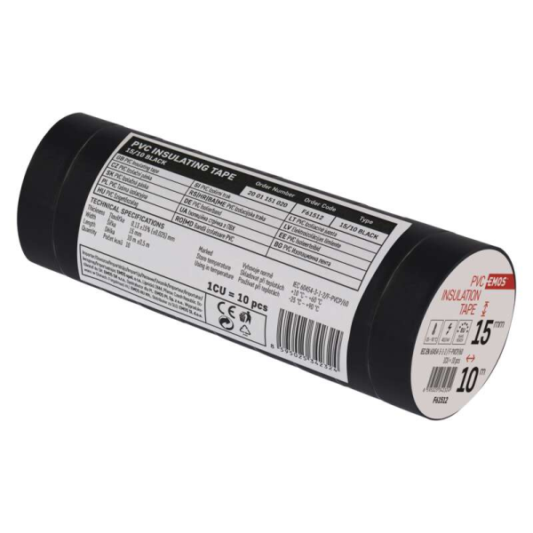 EMOS PVC Szigetelőszalag 15mm/10méter fekete, 10db / csomag