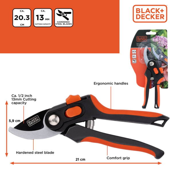 BLACK+DECKER Metszőolló, mellévágó 20,3cm edzett acél pengével - Image 5
